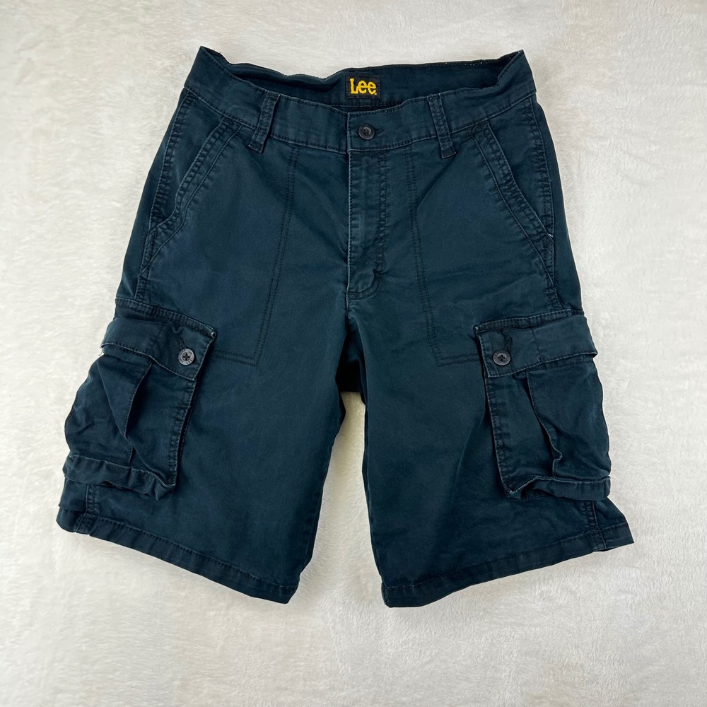 Lee Cargo Shorts Mens 29 Black Utility Pockets Cotton Spandex‎ VTG Y2K
